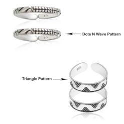 name- combo of dots-wave & triangle pattern Oxidized Pure Silver Toe Ring Band- SIVYAA