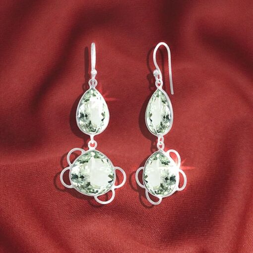 view-2, SIVYAA Tear Drop Clear Quartz Green Amethyst pure silver Dangle earring