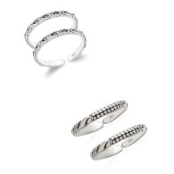 combo of dots-wave & Diamond pattern Oxidized Pure Silver Toe Ring Band- SIVYAA