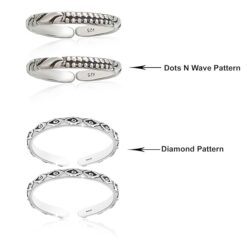 Name- combo of dots-wave & Diamond pattern Oxidized Pure Silver Toe Ring Band- SIVYAA