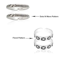 pattern name-combo of dots-wave & Floral pattern Oxidized Pure Silver Toe Ring Band- SIVYAA