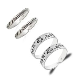 SIVYAA Trendy combo of dots-wave & floral-leaves pattern Oxidized Pure Silver Toe Ring Band