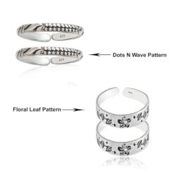 SIVYAA Trendy combo of dots-wave & floral-leaves pattern Oxidized Pure Silver Toe Ring bichhiya