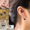 model wearing-SIVYAA Classic Black Pearl Drop Hook Dangle Earrings