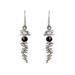 side view- SIVYAA Linear pure silver Earrings Studded with Round Garnet