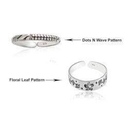 dots-wave & floral-leaves motif SIVYAA Trendy 1 pcs Oxidized Toe Ring Pure Silver Band