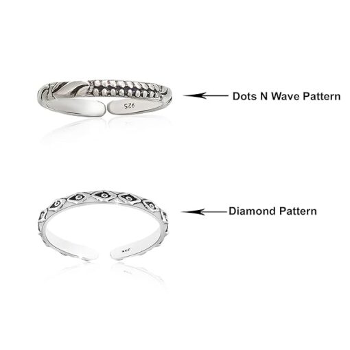 dot-wave & diamond motif- SIVYAA 1 pcs Oxidized Toe Ring Pure Silver Band for Women