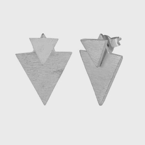 side view- SIVYAA three earring in one, Geometric Double Solid Triangle pure silver Studs