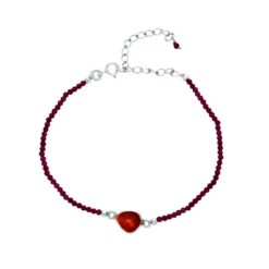 SIVYAA Red Maroon faceted Beads and Pear Solitaire Garnet Chain pure silver Bracelet