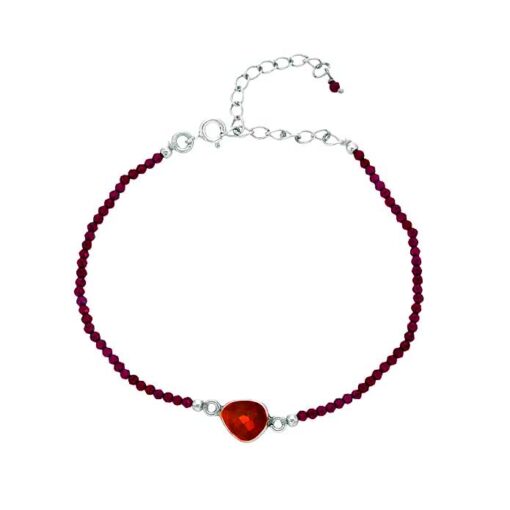 SIVYAA Red Maroon faceted Beads and Pear Solitaire Garnet Chain pure silver Bracelet