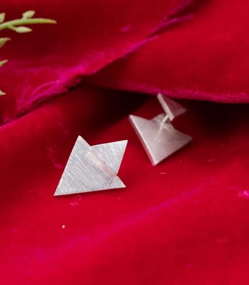 view- SIVYAA three earring in one, Geometric Double Solid Triangle pure silver Studs