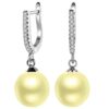 Solitaire Classic Gold Pearl Drop Dangle pure silver Hoop Earrings