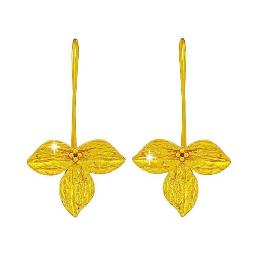 view 2- SIVYAA handcrafted Gold Plated Tri-Petaled Flower pure silver dangle Earrings