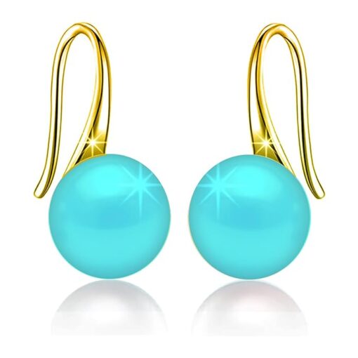 SIVYAA gold finish Classic Turquoise Pearl Tiny Drop Dangle Earrings