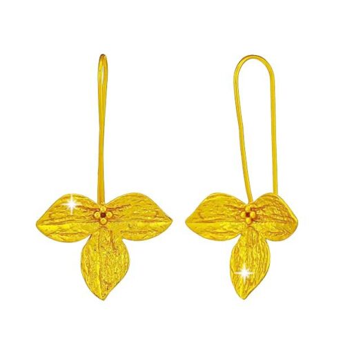 SIVYAA handcrafted Gold Plated Tri-Petaled Flower pure silver dangle Earrings