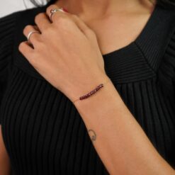 model wearing -gold plated SIVYAA Garnet Beaded pure silver Chain Bracelet