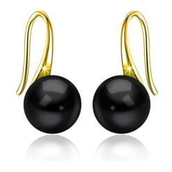 SIVYAA gold finish Classic Black Pearl Tiny Drop Dangle Earrings