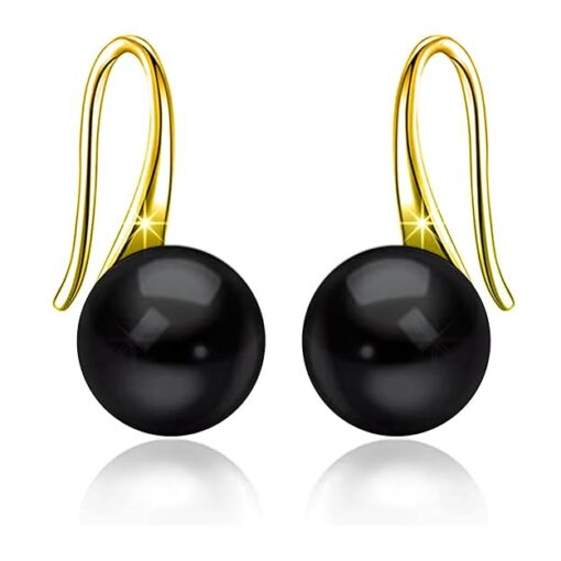 SIVYAA gold finish Classic Black Pearl Tiny Drop Dangle Earrings