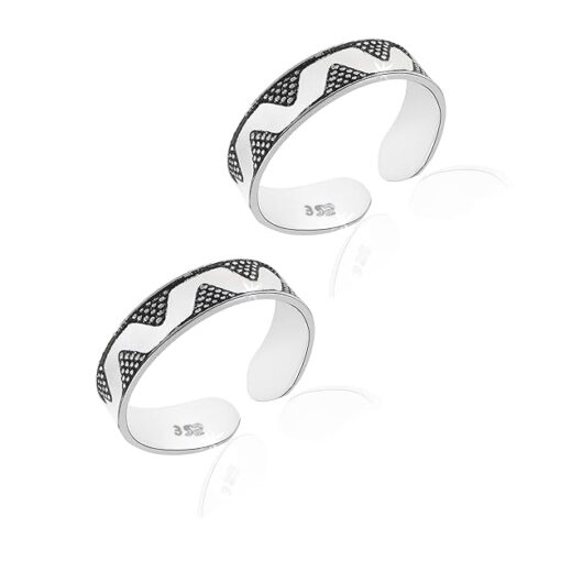 SIVYAA Trendy Oxidized triangle pattern motif pure silver Toe Ring Band