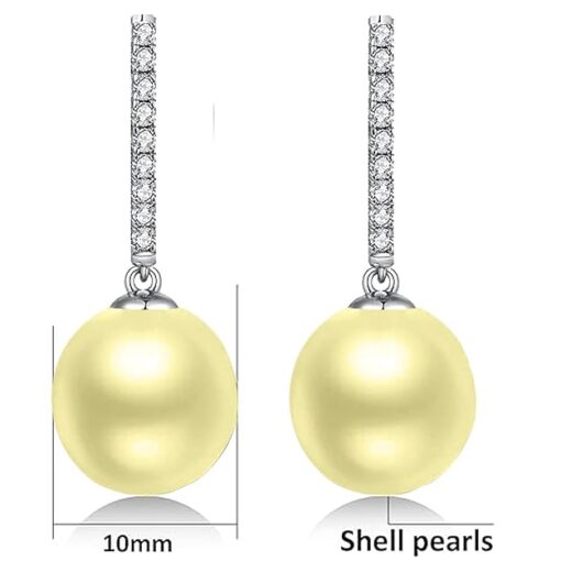 SIVYAA Solitaire Classic Golid Pearl Drop Dangle Hoop Earrings measurment