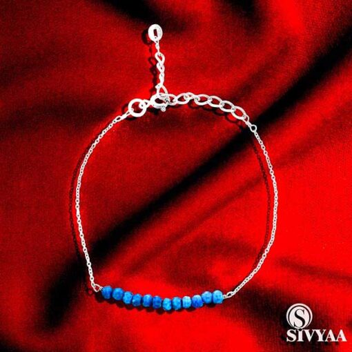 SIVYAA Dyed Turquoise Stone Beaded chain Bracelet pure silver Chain Bracelet