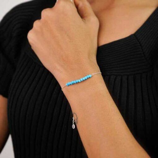 model wearing- SIVYAA Dyed Turquoise Stone Beaded chain Bracelet pure silver Chain Bracelet for girl