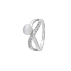 SIVYAA White Fresh Water Pearl & Cubic Zirconia pure silver Criss-Cross Finger Band
