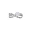 horizontal view- SIVYAA White Fresh Water Pearl & Cubic Zirconia pure silver Criss-Cross Finger Ring