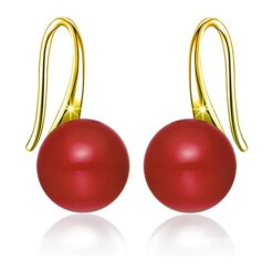 SIVYAA gold finish Classic Red Pearl Tiny Drop Dangle Earrings