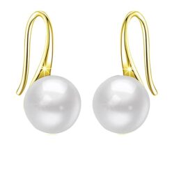 SIVYAA gold finish Classic White Pearl Tiny Drop Dangle Earrings