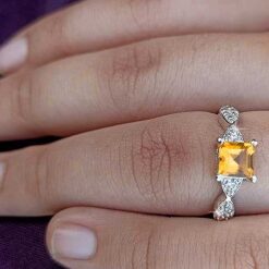 model wearing- SIVYAA Square Cut Citrine & Cubic Zirconia pure silver Finger Band