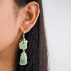 model wearing- SIVYAA Hand Carved Natural Stone Linear Clip Drop pure silver Dangle earring
