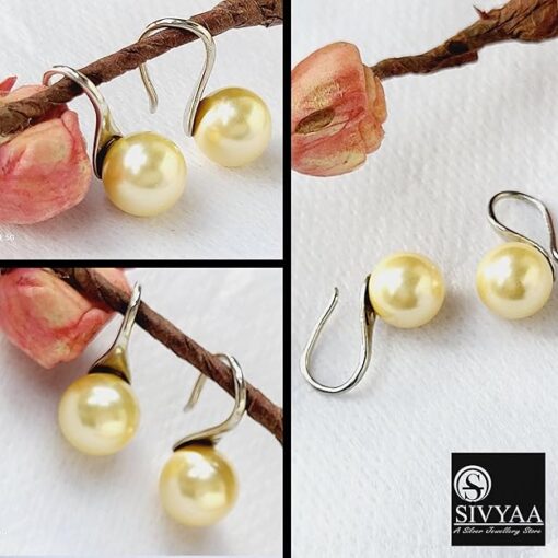 all sides view- SIVYAA Classic Gold Pearl Tiny Drop Dangle Earrings