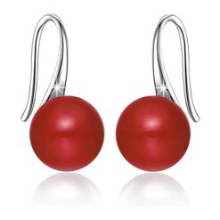 Classic Red Pearl Tiny Drop Dangle Earrings