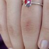model wearing2-SIVYAA Marquise Shape Red Garnet Solitaire pure silver Finger Band