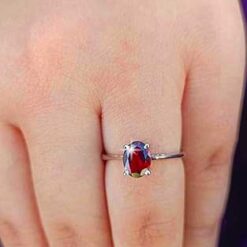 model wearing2- SIVYAA plain Solitaire Garnet pure silver Finger Band