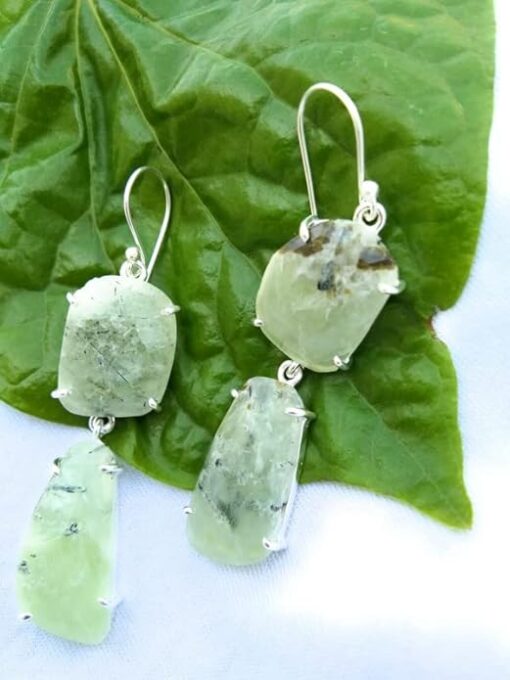 view 2- SIVYAA Hand Carved Natural Stone Linear Clip Drop pure silver Dangle earring