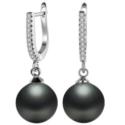 SIVYAA Solitaire Classic Black Pearl Drop Dangle pure silver Hoop Earrings