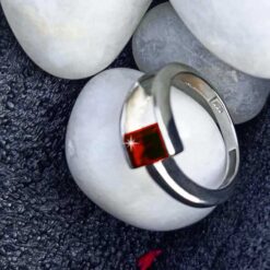view1 -SIVYAA Princess cut Red Garnet pure silver Finger Band