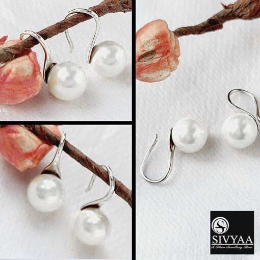 all sides view- SIVYAA Classic White Pearl Tiny Drop Dangle Earrings