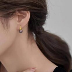 model wearing-SIVYAA Fresh Water Aubergine (purple) Pearl Tiny Drop Dangle pure silver Earrings
