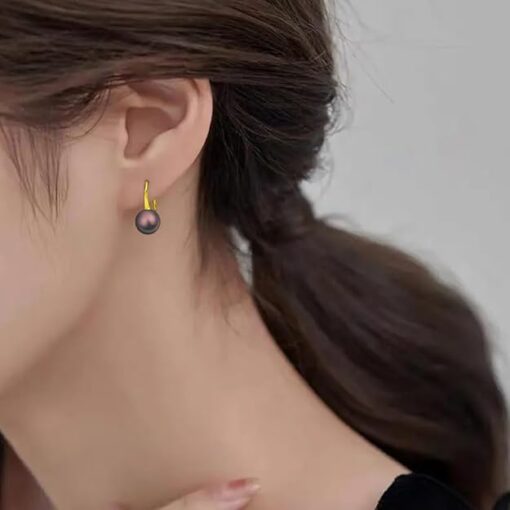 model wearing-SIVYAA Fresh Water Aubergine (purple) Pearl Tiny Drop Dangle pure silver Earrings