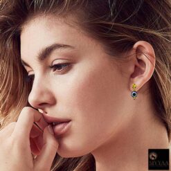 Gold Finish Greek Turkish Deep Blue Evil Eye Nazar Silver Earrings