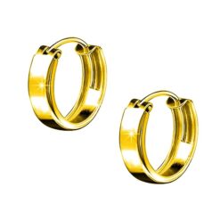 Gold finish plain round flattish edge 15mm pure silver hoop bali earring