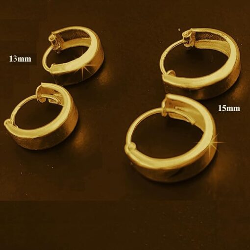 Gold Finish Plain Round Solid Flattish Hoop Earring - Image 6