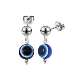 Greek Turkish Deep Blue Evil Eye Nazar Silver Earrings
