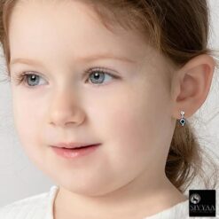 baby girl wearing- SIVYAA Greek Turkish Deep Blue Evil Eye Nazar Silver dangle earring