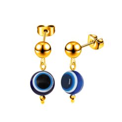 Greek Turkish Deep Blue Evil Eye Nazar Silver Gold Finish Earrings