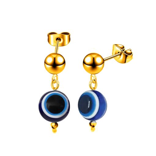 Greek Turkish Deep Blue Evil Eye Nazar Silver Gold Finish Earrings