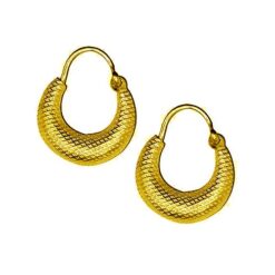 SIVYAA Kaju Shape grid textured gold polish pure silver Hoop Earrings